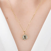 Lila Hexagon Necklace - 5mm Montana Green Sapphire Necklace, 14k yellow gold (One of a kind)