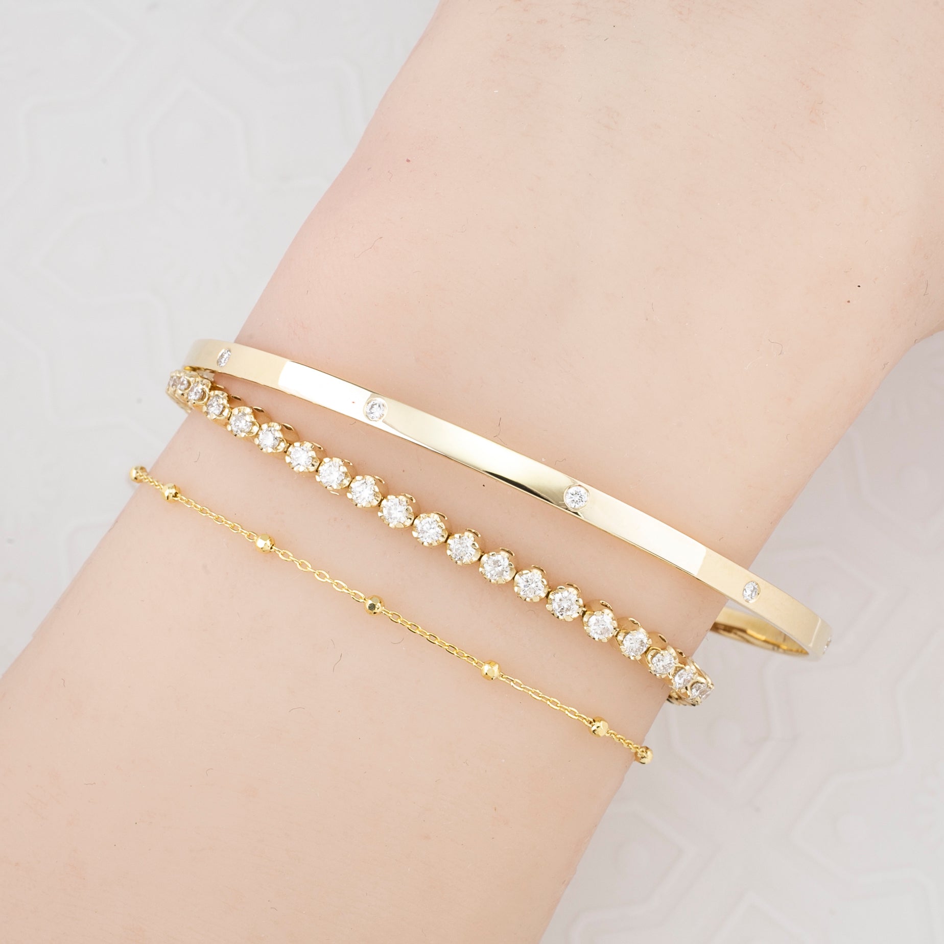 3mm Gold Diamond Bangle Bracelet
