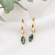 Marquise Green Sapphire Hoop Earrings