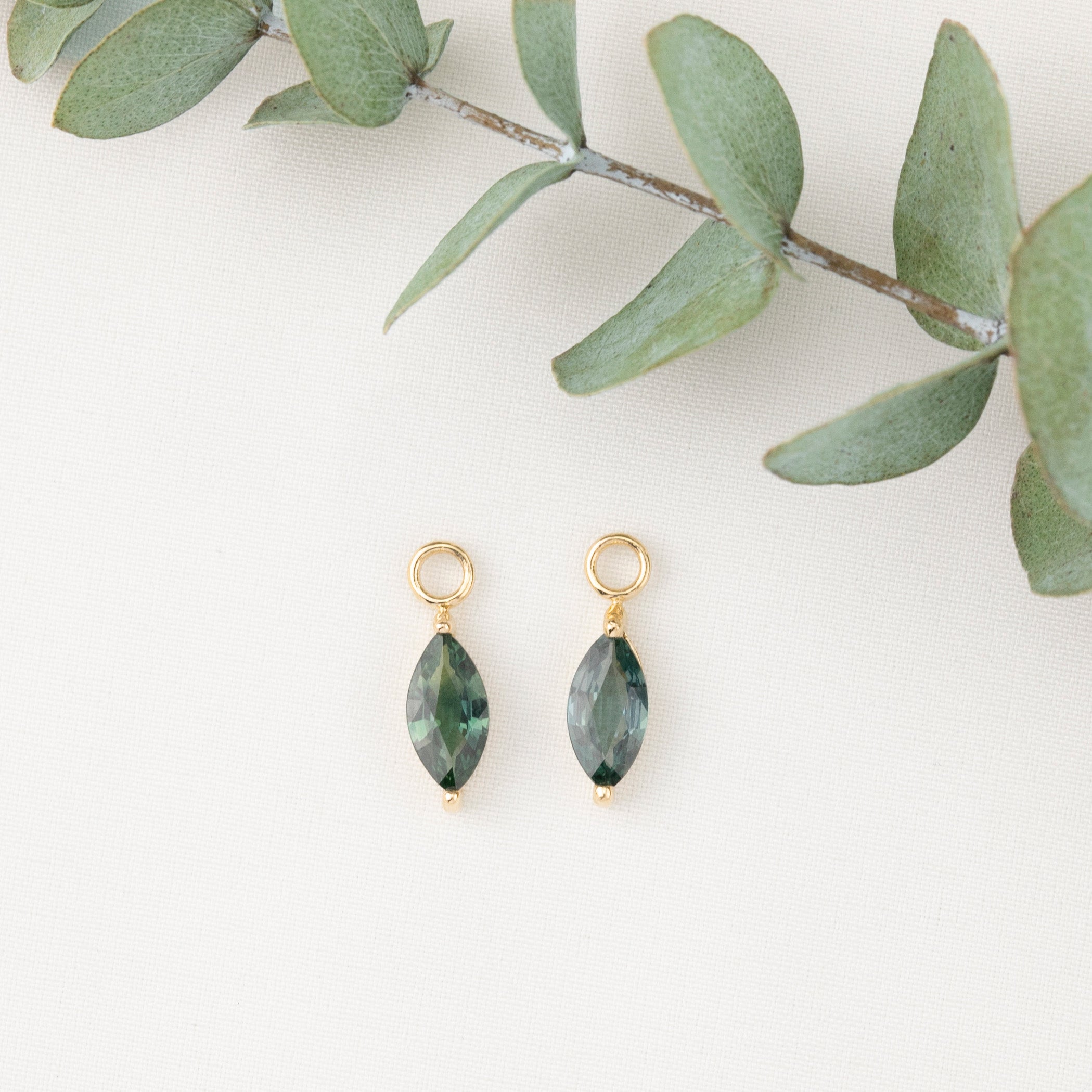 Marquise Green Sapphire Hoop Earrings