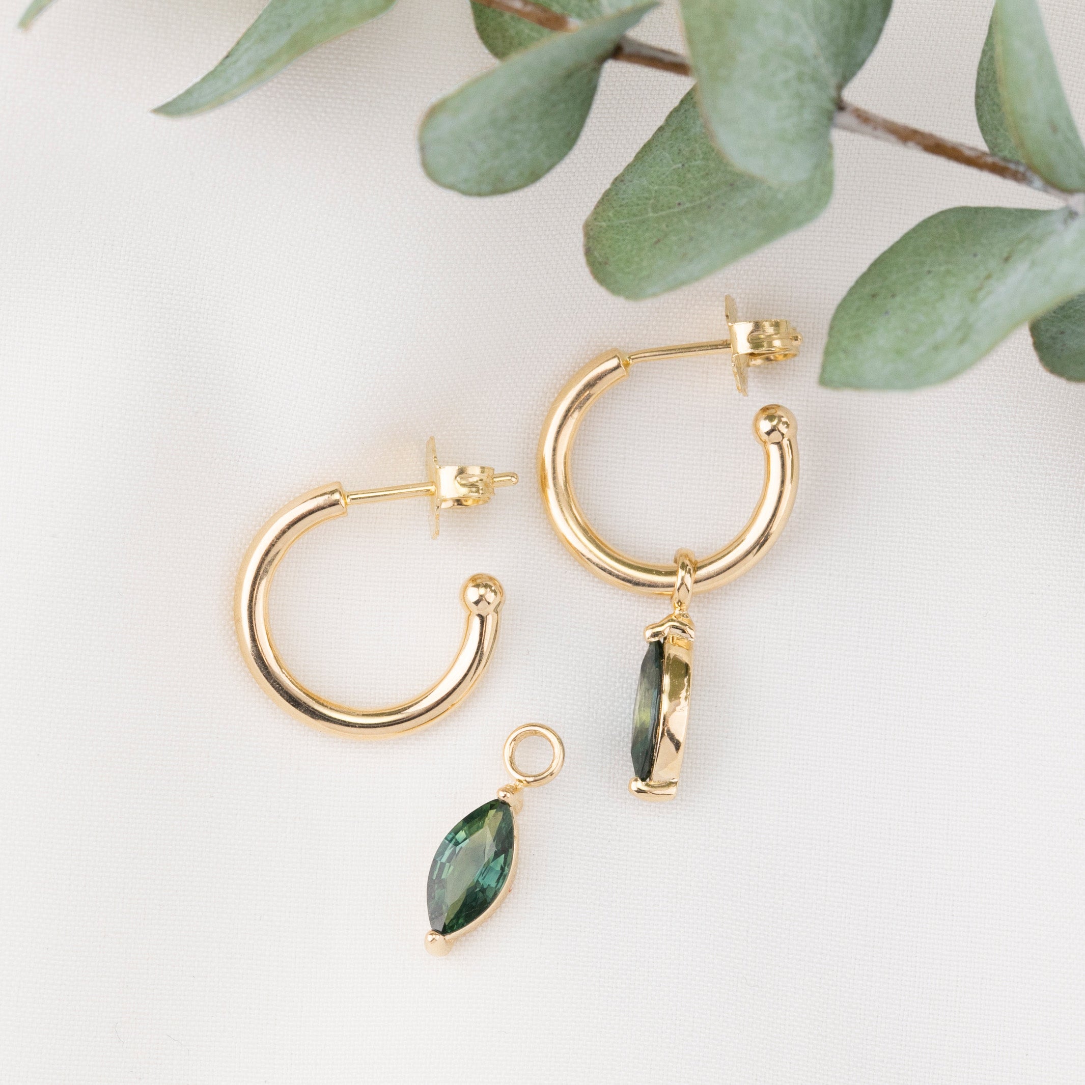 Marquise Green Sapphire Hoop Earrings