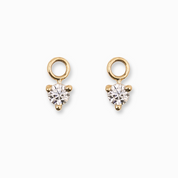 Hoop Earring Charms, Three Prongs Diamond, 14K Gold  | Pair