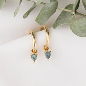 Blue Green Pear-Cut Montana Sapphire Hoop Earrings