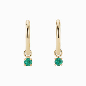 14K yellow gold hoop earrings with 3mm round green birthstone charms**
