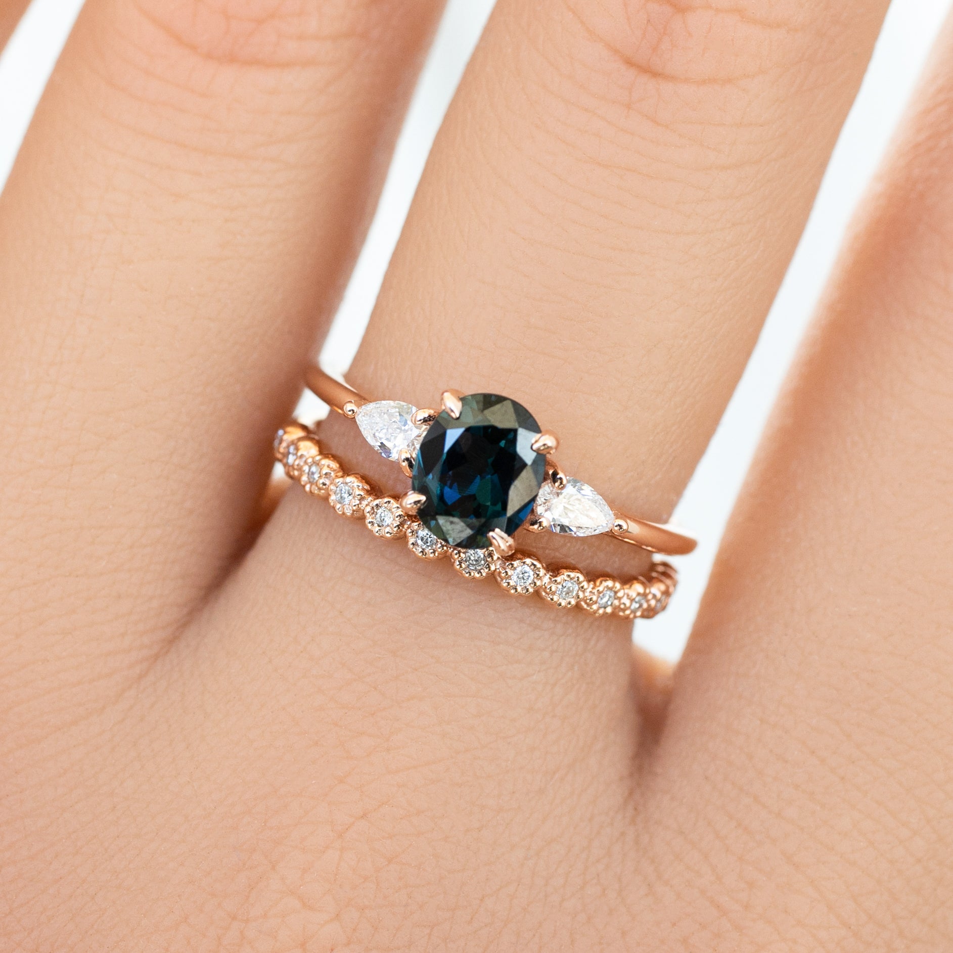 Olivia Ring 1.2ct Deep Teal Blue Queensland Sapphire, 14K Rose Gold (One of a kind)