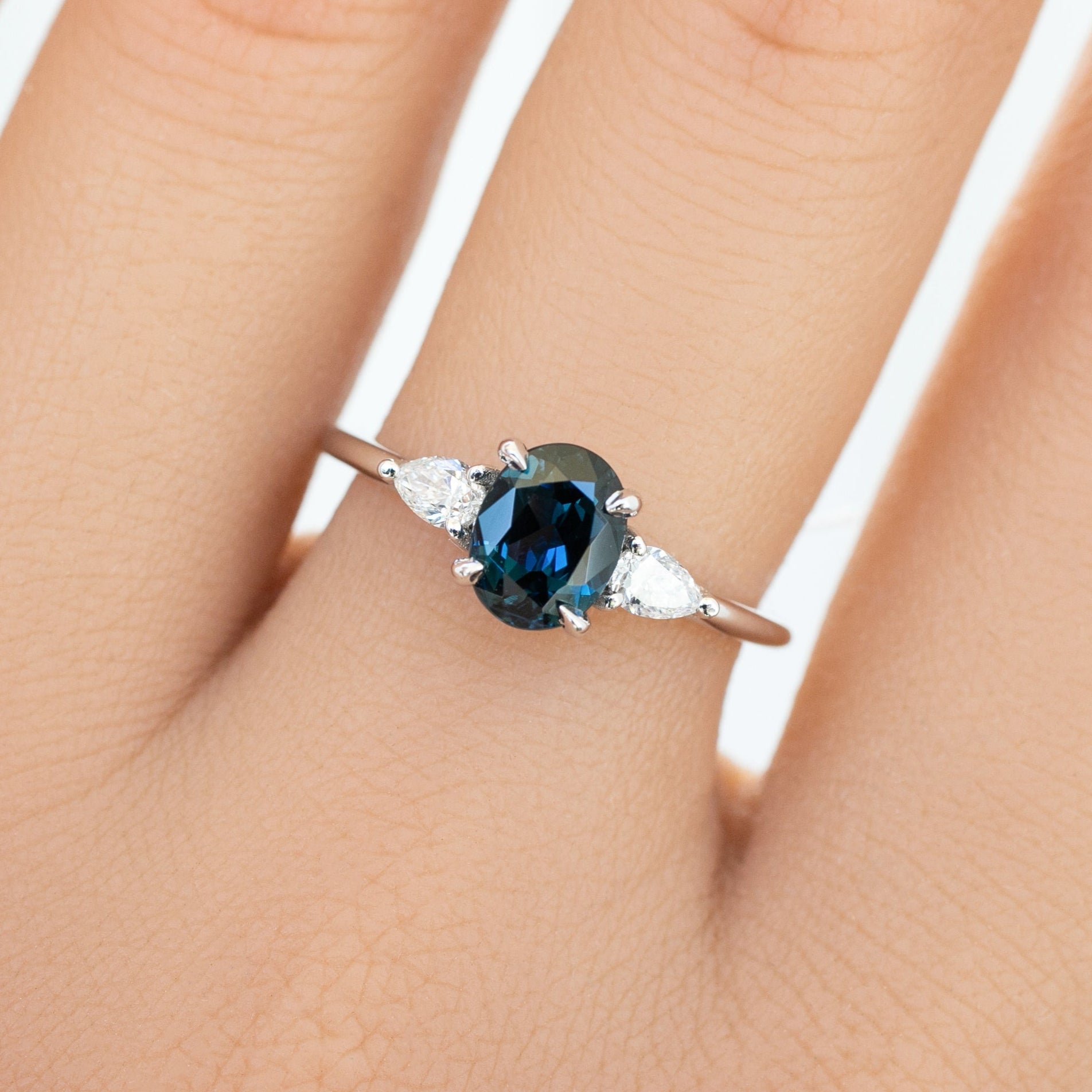Olivia Ring,0.85ct Teal Blue Madagascar Sapphire, oval shape gemstone