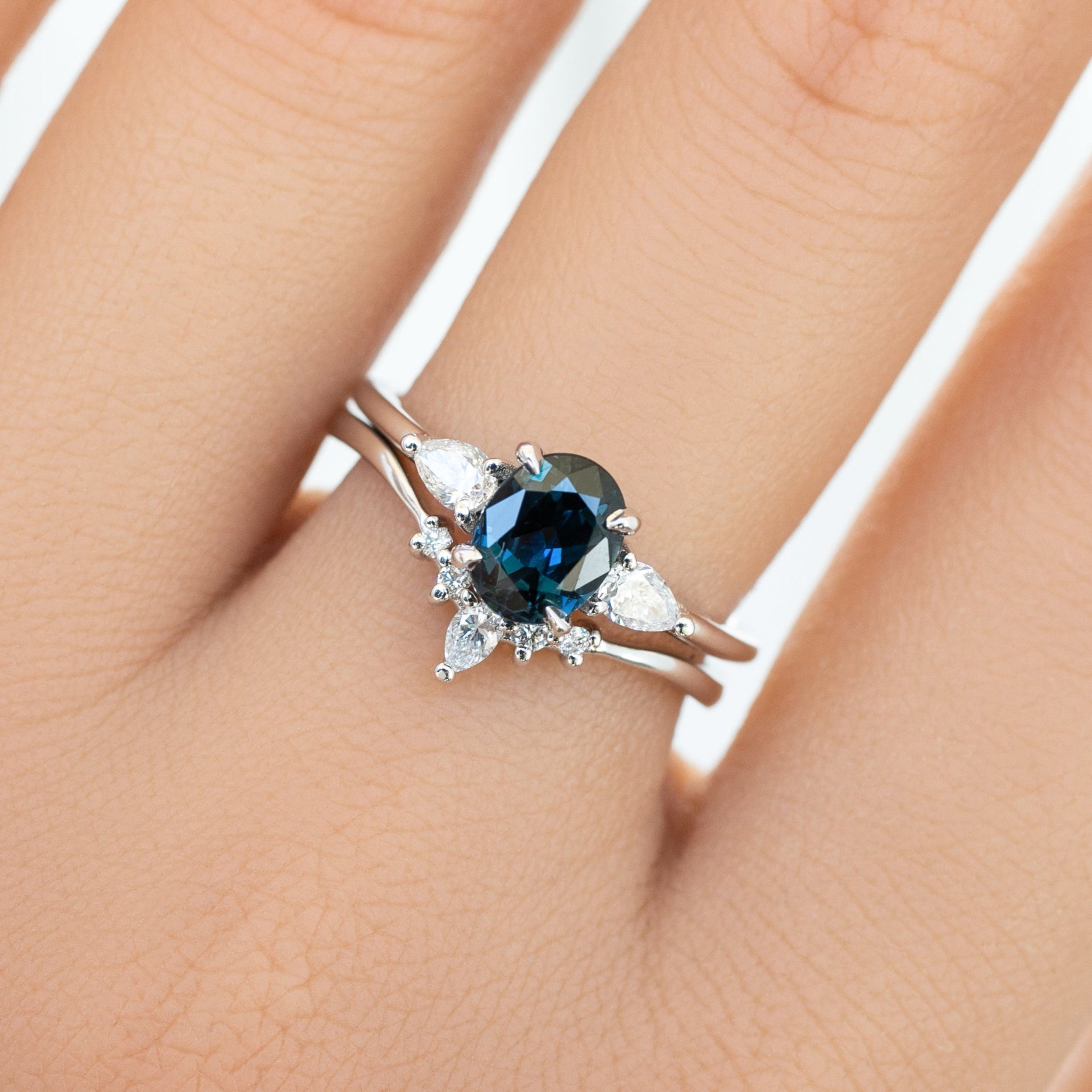 Olivia Ring,0.85ct Teal Blue Madagascar Sapphire, oval shape gemstone