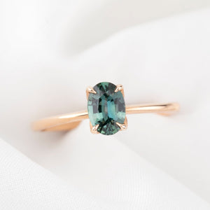 Sara Ring, 0.74ct Blue Green Madagascar Sapphire