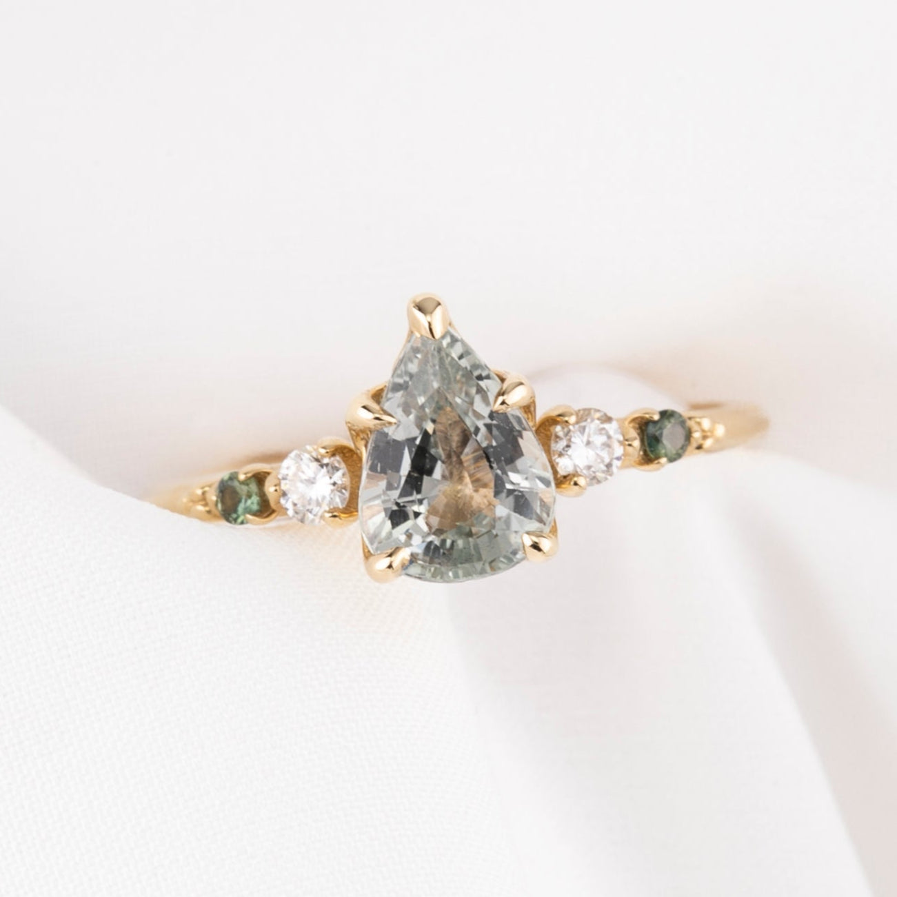 Estel Fleur Ring, 1.5ct Green Madagascar Sapphire