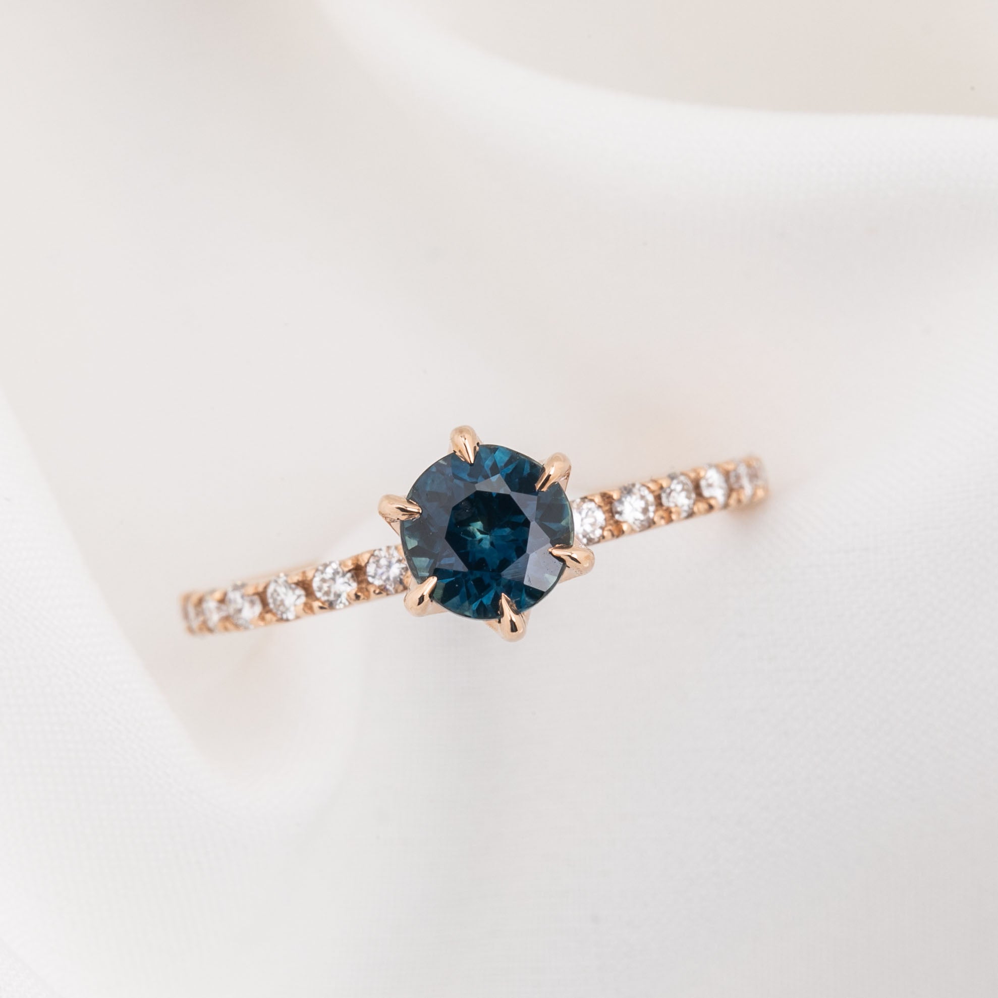 Maria Luxe Ring, 1.01ct Deep Teal Blue Montana Sapphire