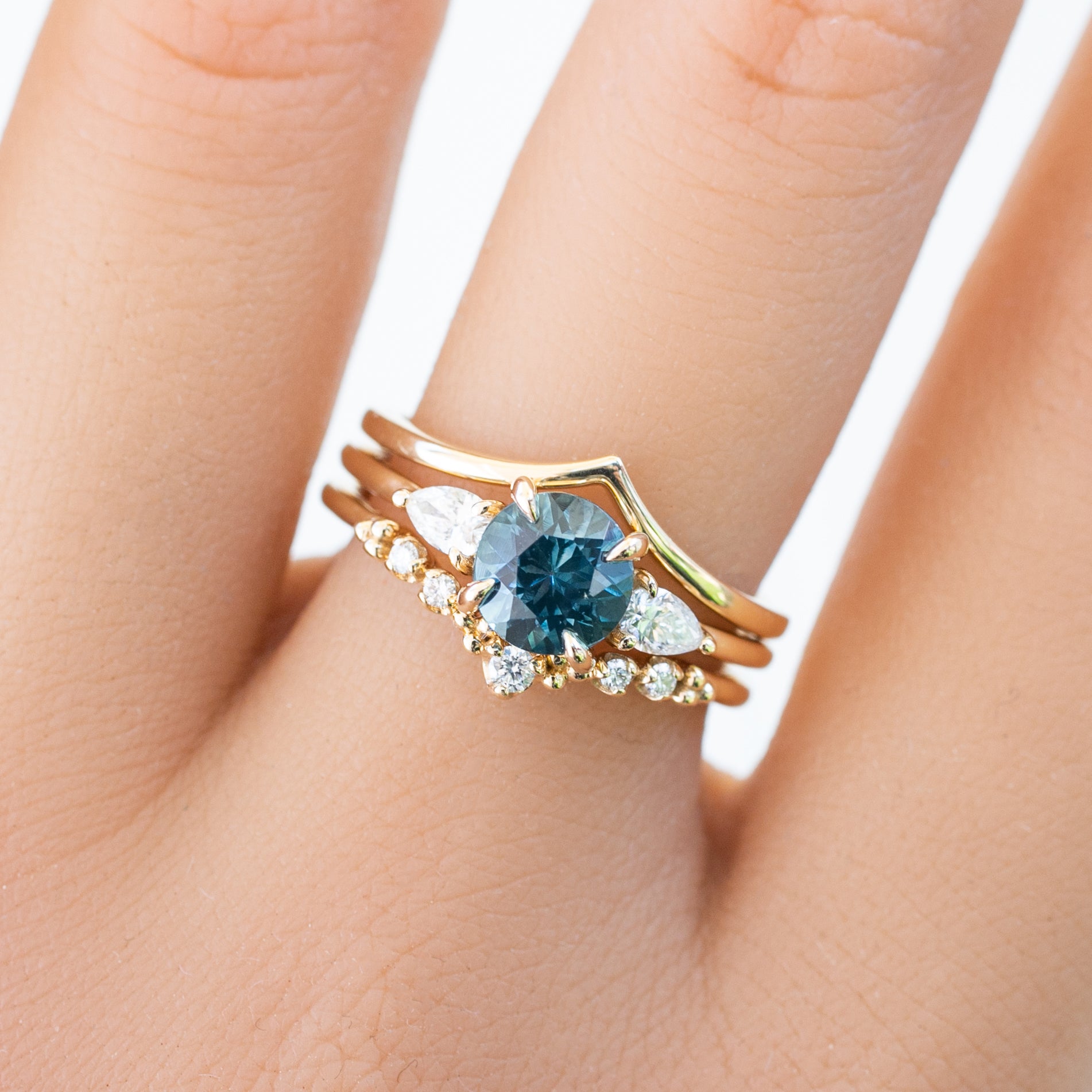 Olivia Ring 1.38ct Blue Green Montana Sapphire, 14k Yellow Gold (One of a kind)