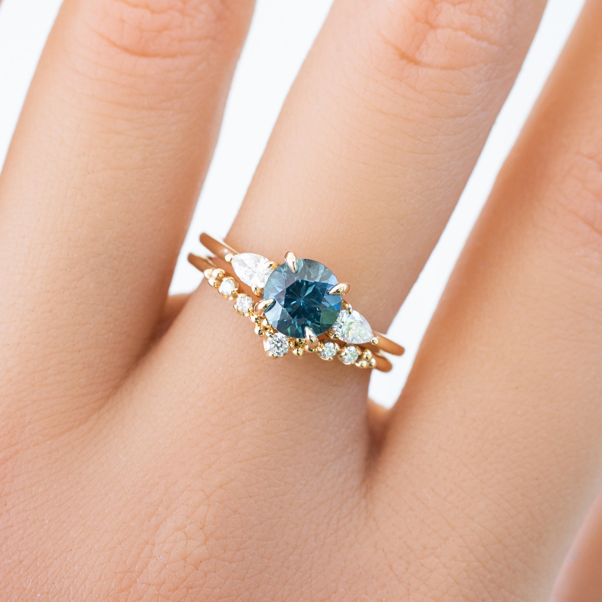 Olivia Ring 1.38ct Blue Green Montana Sapphire, 14k Yellow Gold (One of a kind)