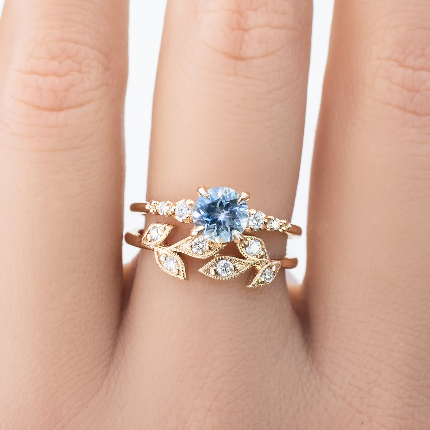 Estel Fleur Four Prongs Ring 1.07ct Parti Blue Green Montana Sapphire, 14K Yellow Gold (One of a kind)