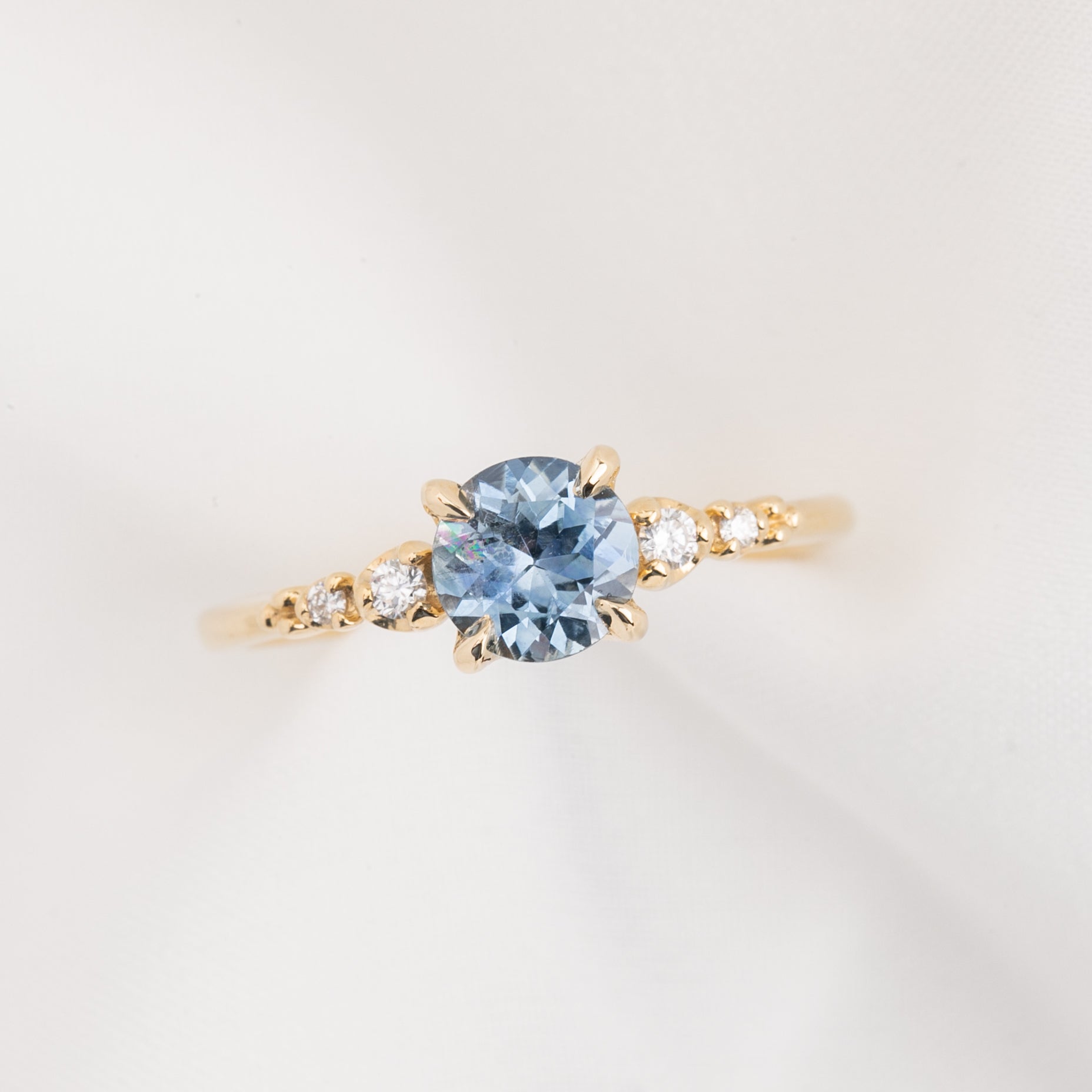 Estel Fleur Four Prongs Ring 1.07ct Parti Blue Green Montana Sapphire, 14K Yellow Gold (One of a kind)