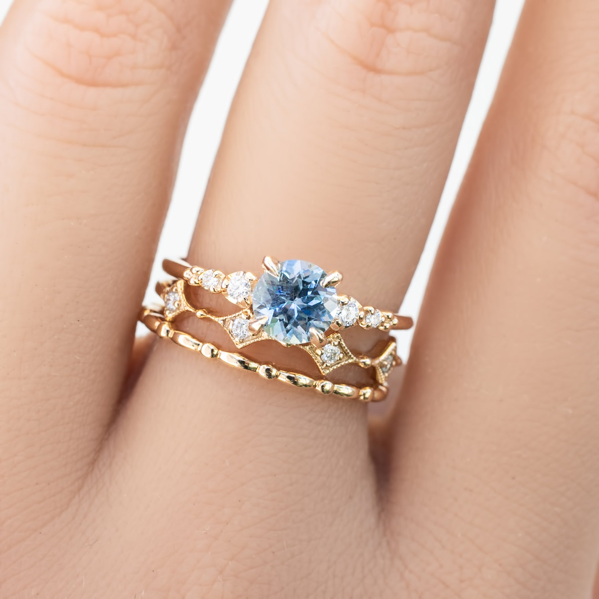 Estel Fleur Four Prongs Ring 1.07ct Parti Blue Green Montana Sapphire, 14K Yellow Gold (One of a kind)