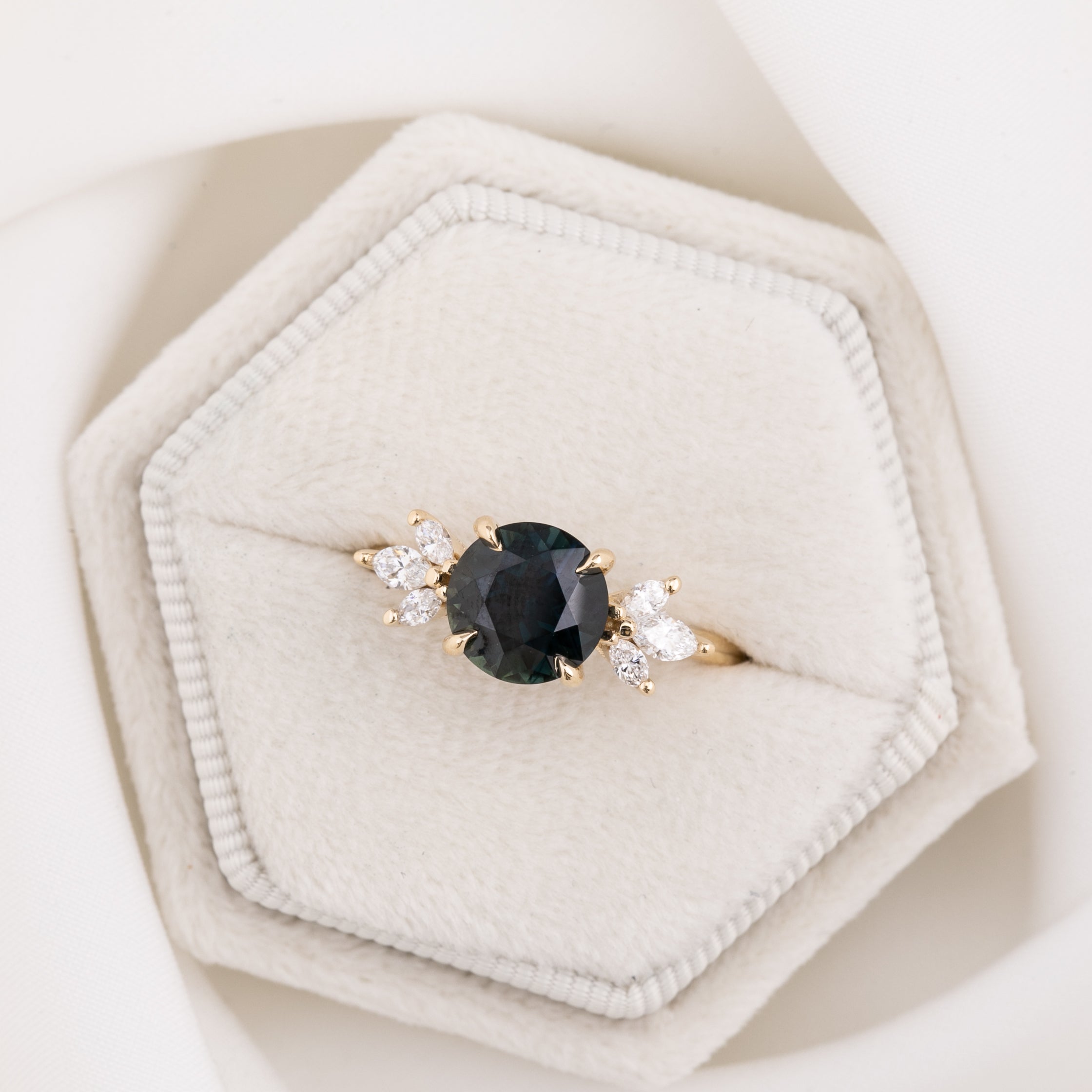 Nova Ring 2.42ct Deep Blue Green Queensland Sapphire, 14k Yellow Gold (One of a kind)