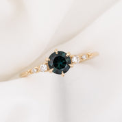 Estel Fleur Six Prongs Ring 0.82ct Deep Teal Blue Queensland Sapphire, 14k Yellow Gold (One of a kind)