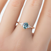 Teresa Ring 0.86ct Blue Green Madagascar Sapphire, 14K Rose Gold (One of a kind)