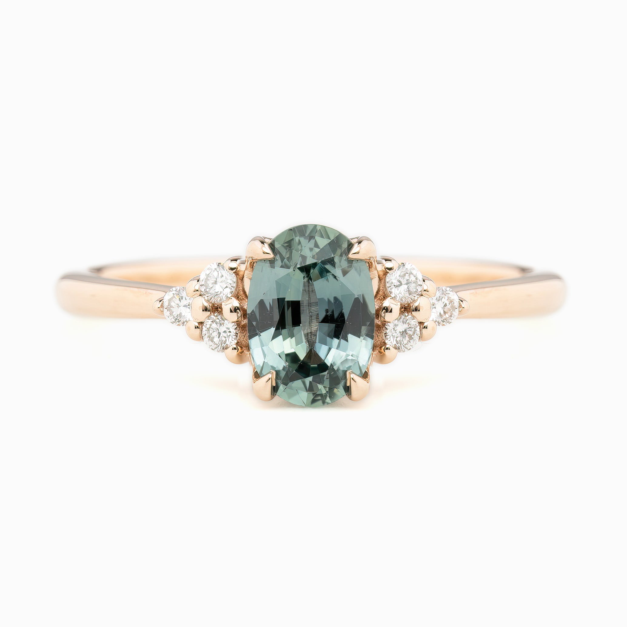 Teresa Ring 0.86ct Blue Green Madagascar Sapphire, 14K Rose Gold (One of a kind)