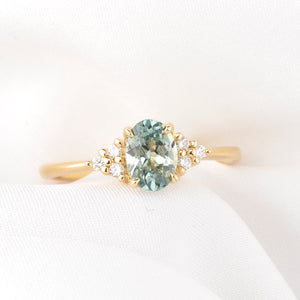 Teresa Ring, 0.91ct Light Blue Green Montana Sapphire