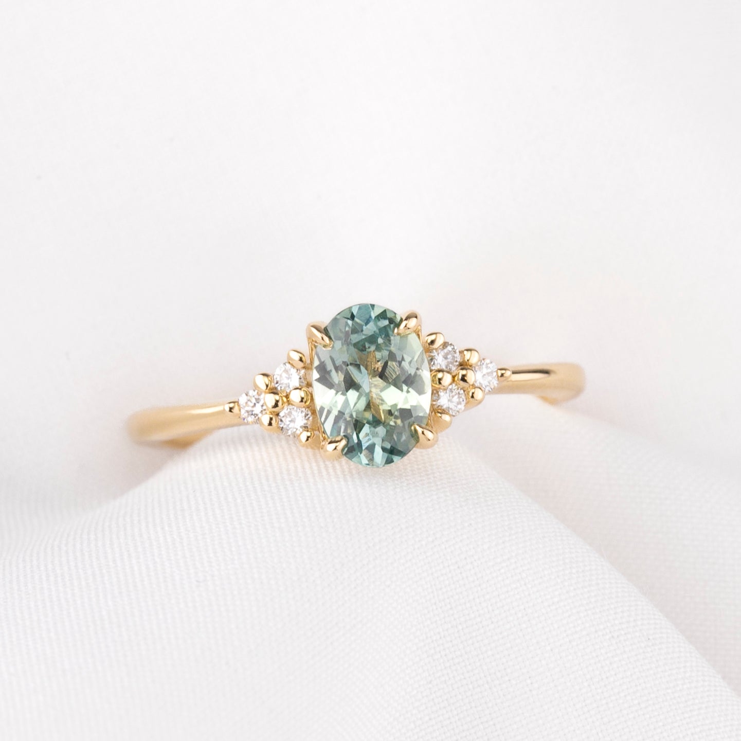 Teresa Ring, 0.91ct Light Blue Green Montana Sapphire