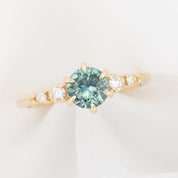 Estel Fleur Six Prongs Ring 1.21ct Light Blue Green Round Montana Sapphire, 14K Yellow Gold (One of a kind)