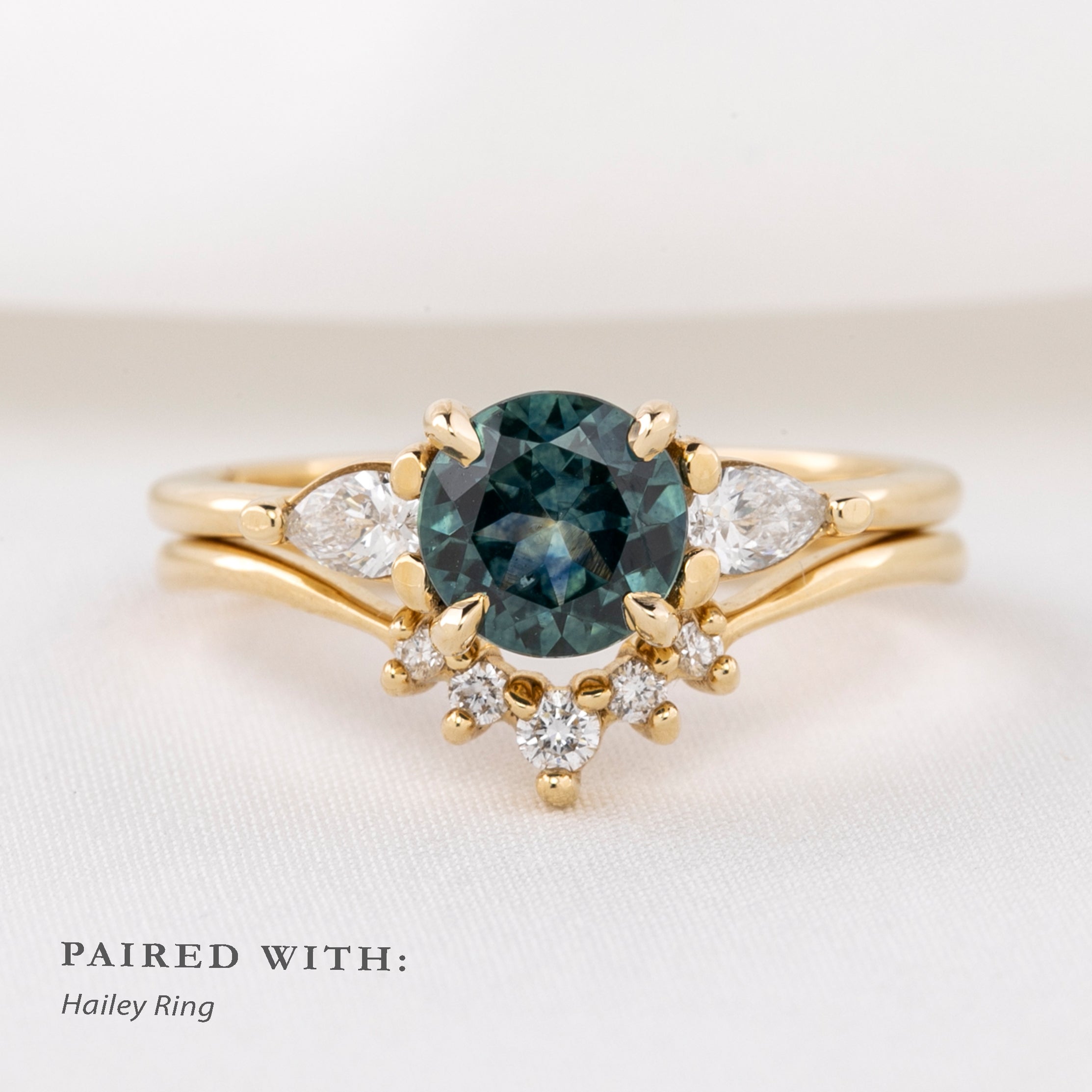 Olivia Ring 1.38ct Blue Green Montana Sapphire, 14k Yellow Gold (One of a kind)