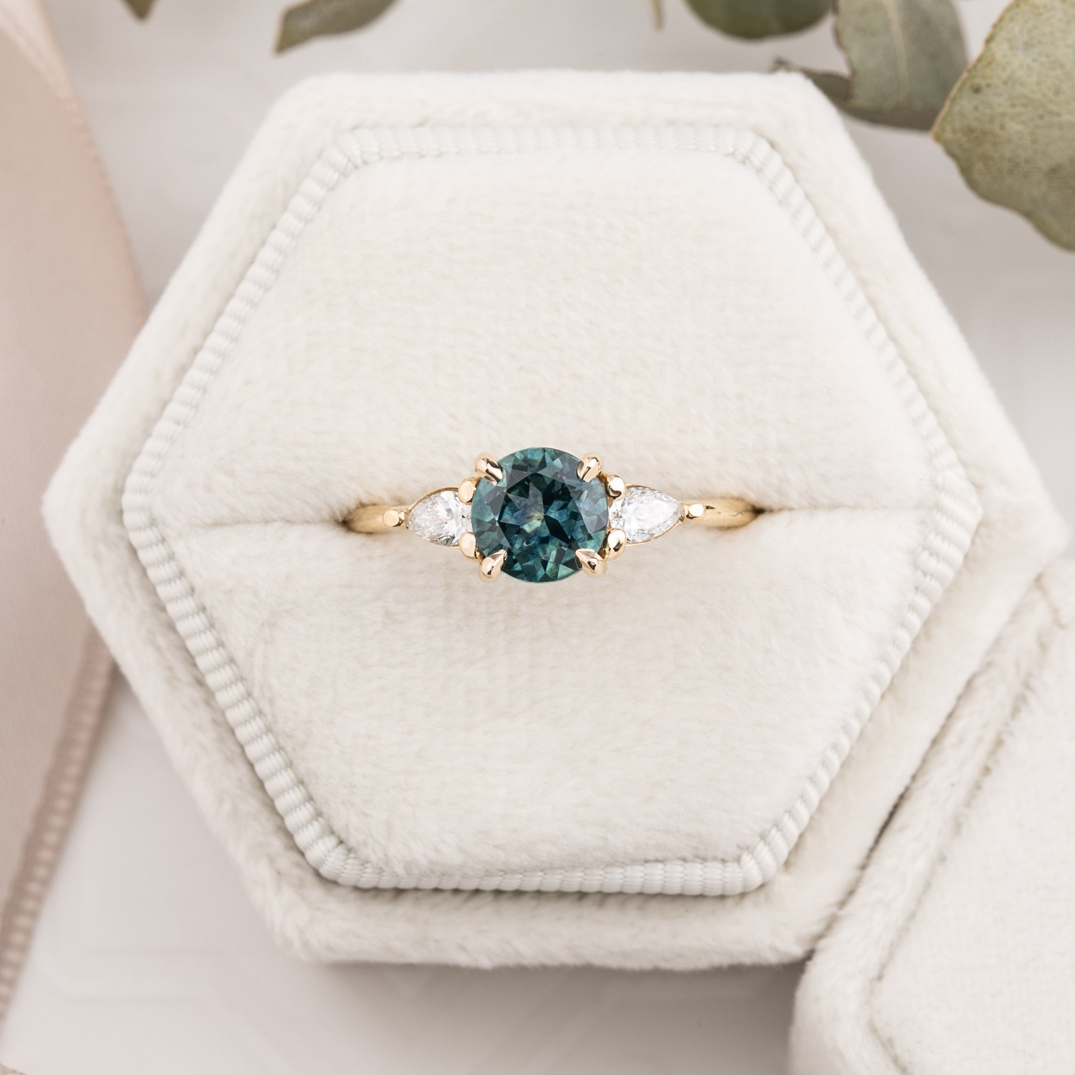 Olivia Ring 1.38ct Blue Green Montana Sapphire, 14k Yellow Gold (One of a kind)