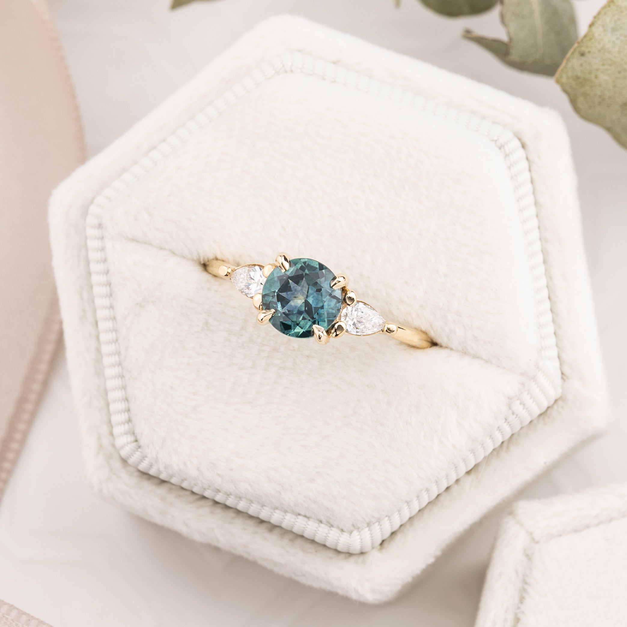 Olivia Ring 1.38ct Blue Green Montana Sapphire, 14k Yellow Gold (One of a kind)