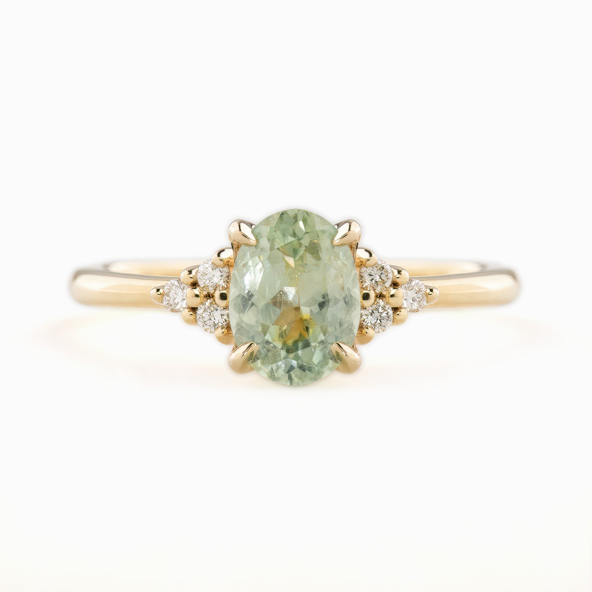 Teresa Ring 1.31ct Light Green Montana Sapphire, 14k Yellow Gold (One of a kind)