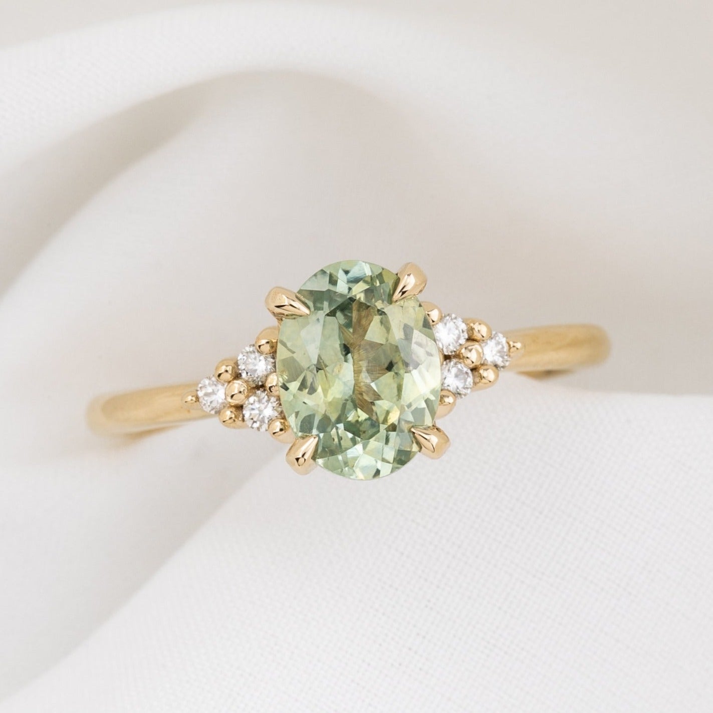 Teresa Ring 1.60ct/2.05ct Light Green Montana Sapphire, 14k Yellow Gold (One of a kind)