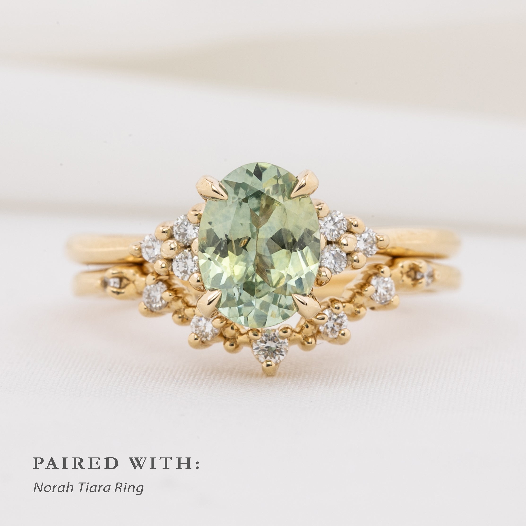 Teresa Ring 1.60ct/2.05ct Light Green Montana Sapphire, 14k Yellow Gold (One of a kind)