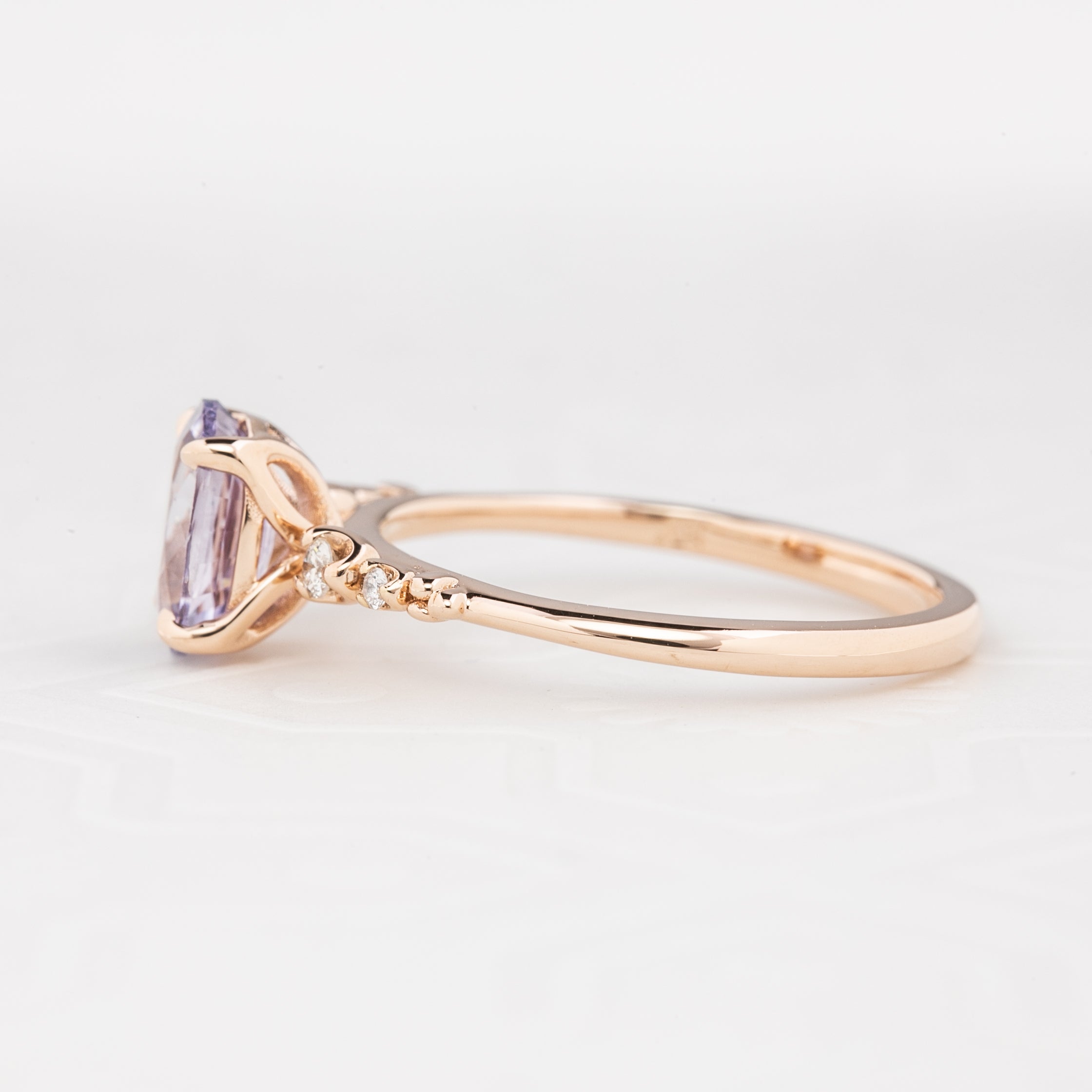 Estel Fleur Four Prongs Ring, Lavender Purple Sapphire, 14k Rose Gold (One of a kind)