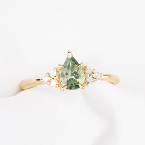 【一点物】テレサリング ・0.83ct・加熱モンタナ産ライトグリーンサファイア・K14YG