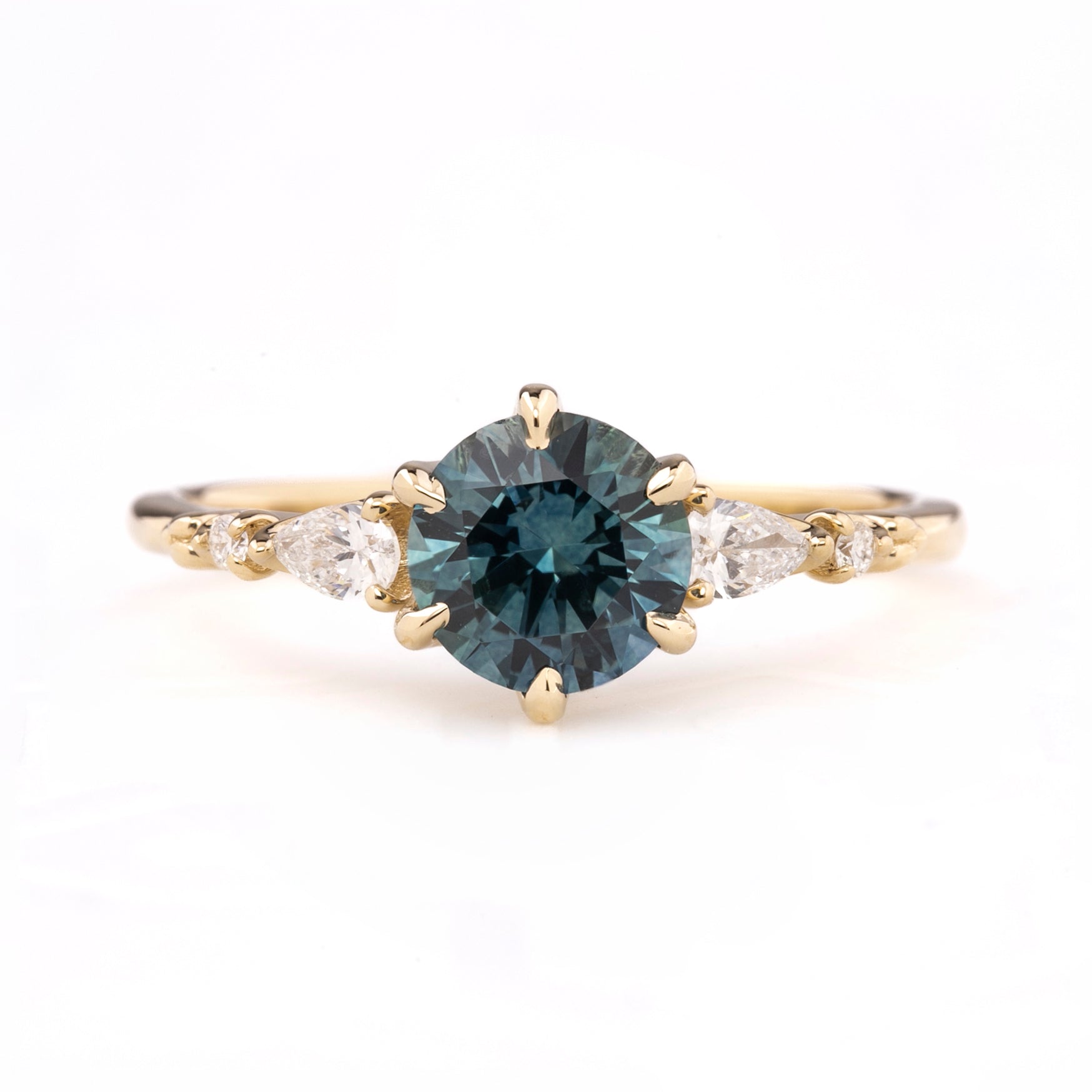 Estel Fleur Petal Ring 1.32ct Teal Blue Montana Sapphire, 14k Yellow Gold (One of a kind)