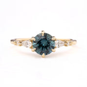 Estel Fleur Petal Ring 1.32ct Teal Blue Montana Sapphire, 14k Yellow Gold (One of a kind)