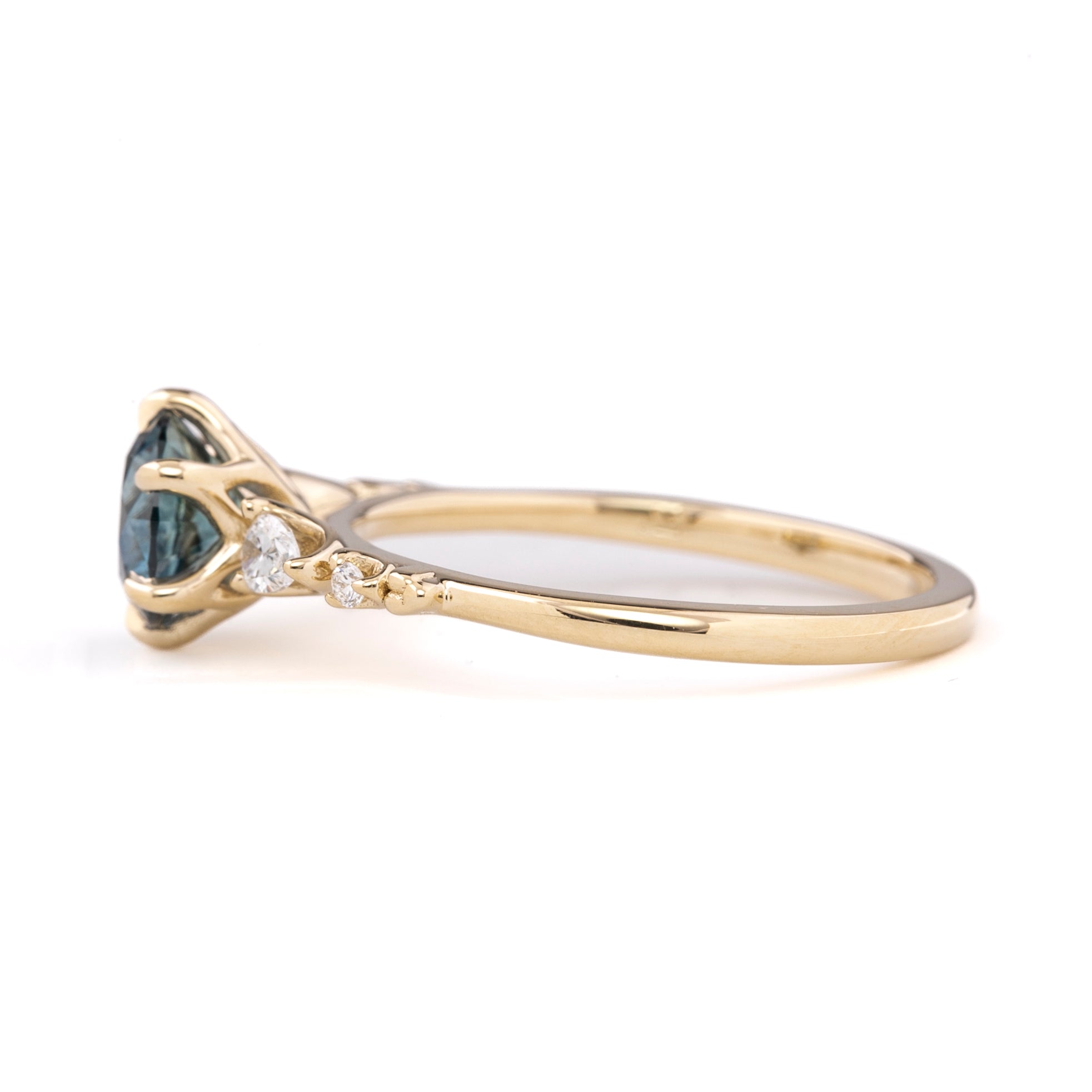 Estel Fleur Petal Ring 1.32ct Teal Blue Montana Sapphire, 14k Yellow Gold (One of a kind)