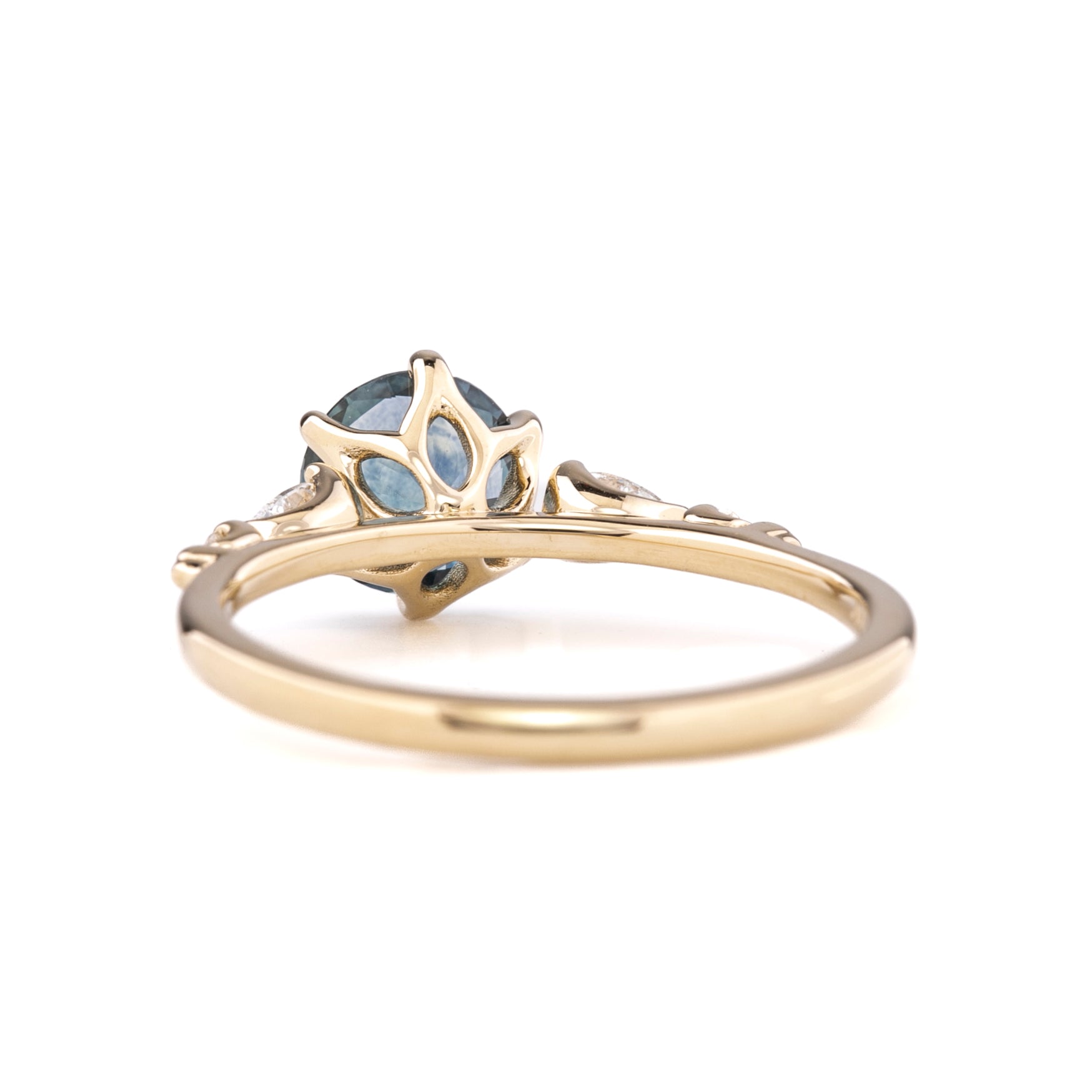 Estel Fleur Petal Ring 1.32ct Teal Blue Montana Sapphire, 14k Yellow Gold (One of a kind)