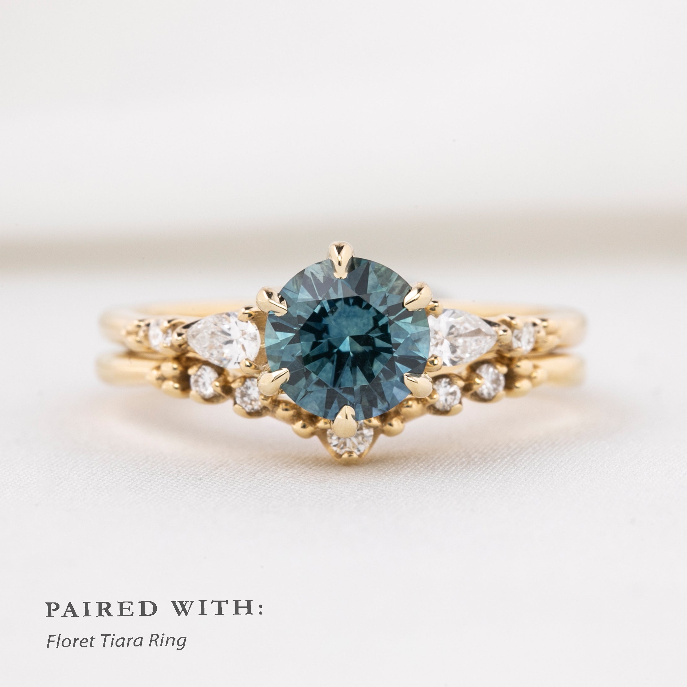 【一点物】エステルフルールリング ・1.30ct・加熱モンタナ産ティールブルーサファイア・K14YG