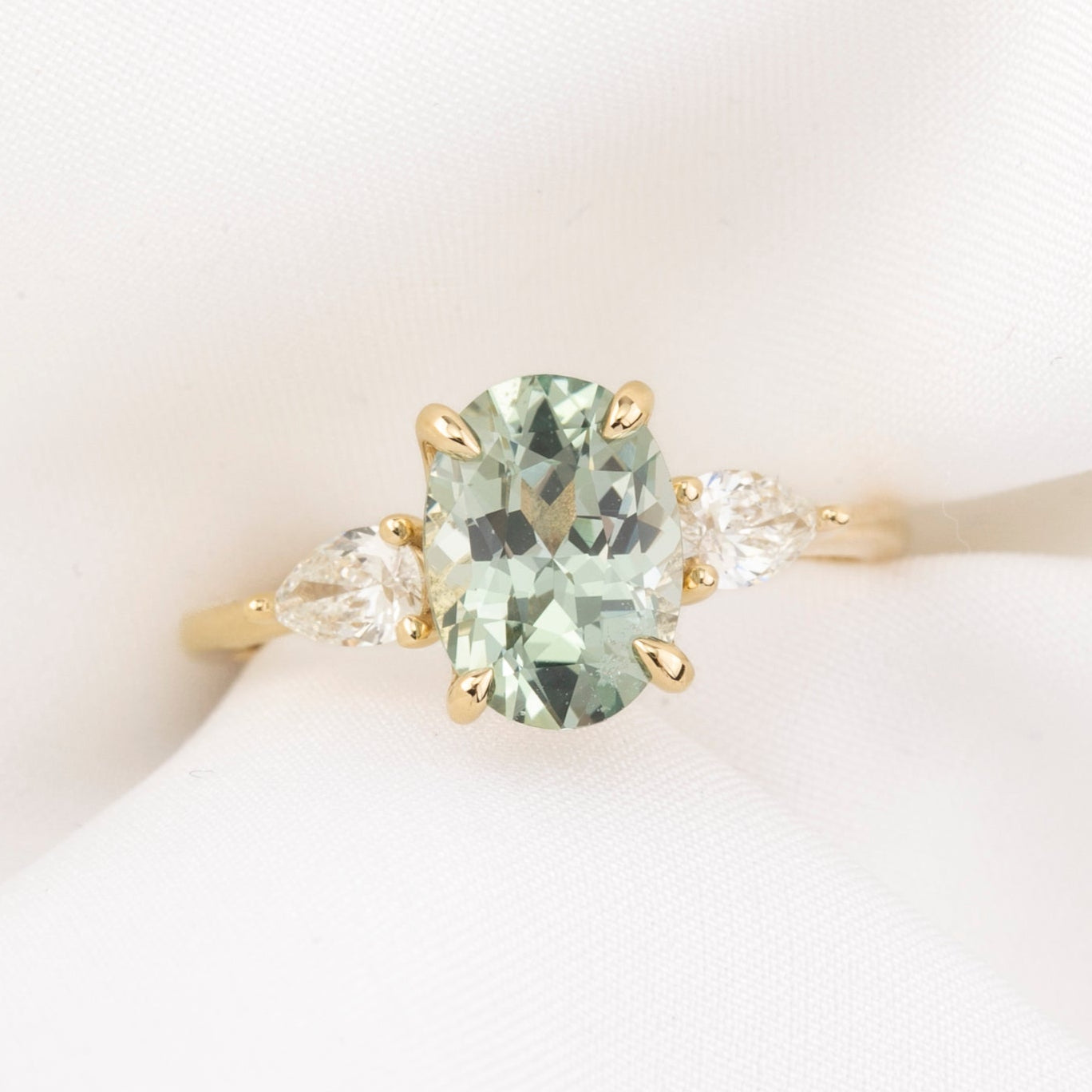 Claire Ring, 2.23ct Light Blue Green Madagascar Sapphire