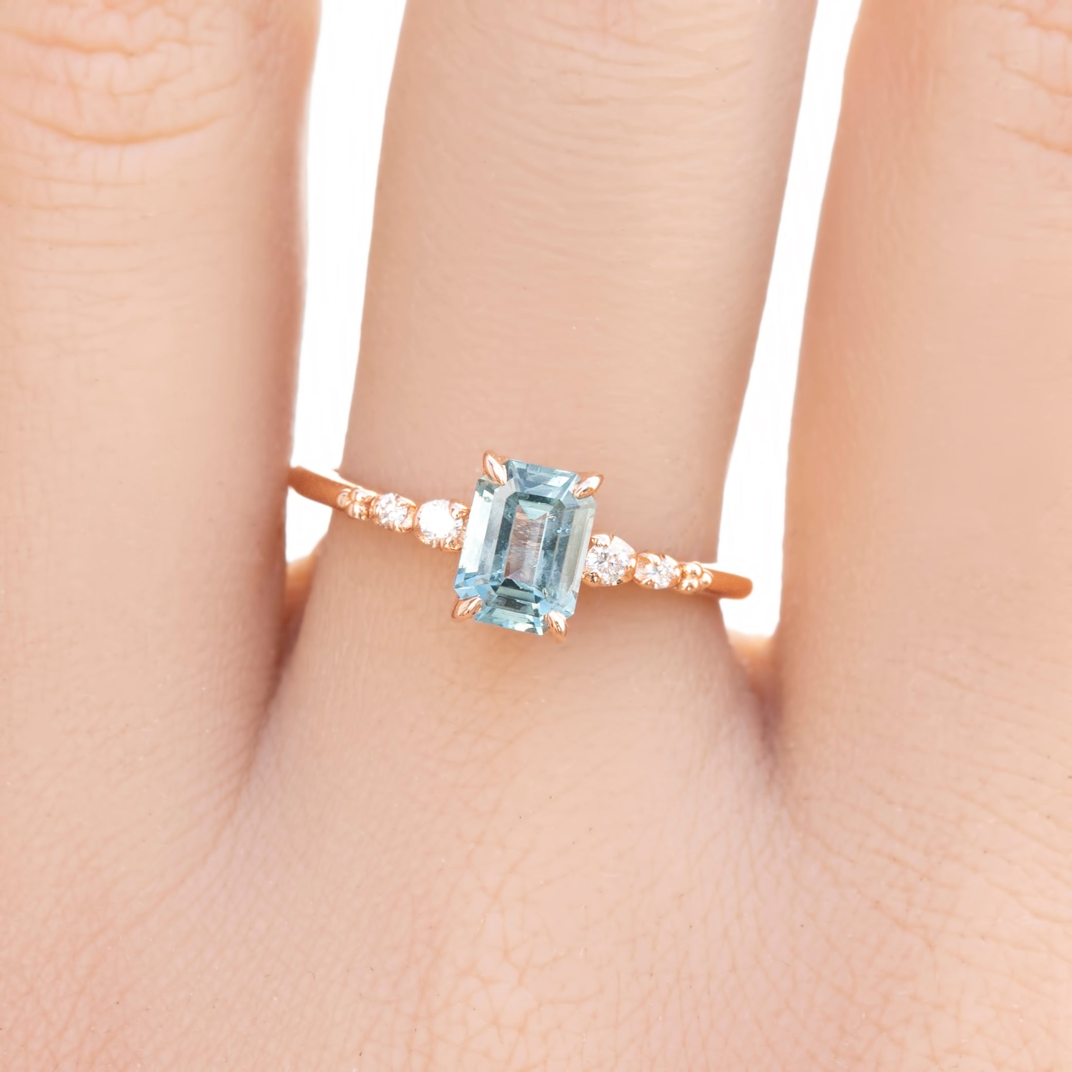 Estel Fleur Four Prongs Ring, 1.21ct Light Blue Montana Sapphire, 14k Rose Gold (One of a kind)