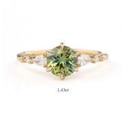 【一点物】エステルフルールペタルリング ・1.43ct・加熱モンタナ産パルティグリーンイエローサファイア・K14YG