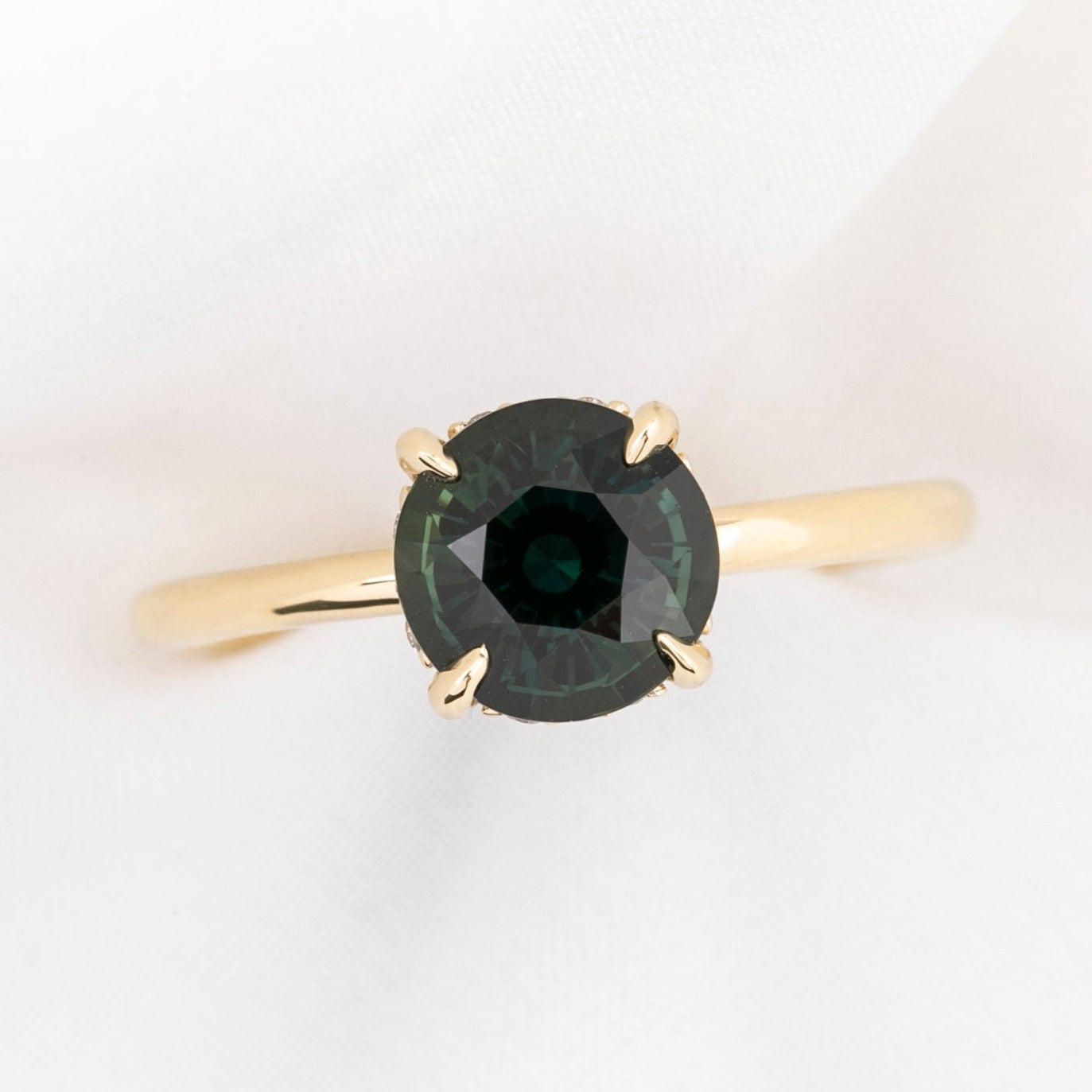 Athena Ring 2.13ct Peacock Green Australian Sapphire, 14k Yellow Gold (One of a kind)