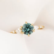 Estel Fleur Petal Ring 1.38ct Aqua Blue Green Montana Sapphire, 14k Yellow Gold (One of a kind)