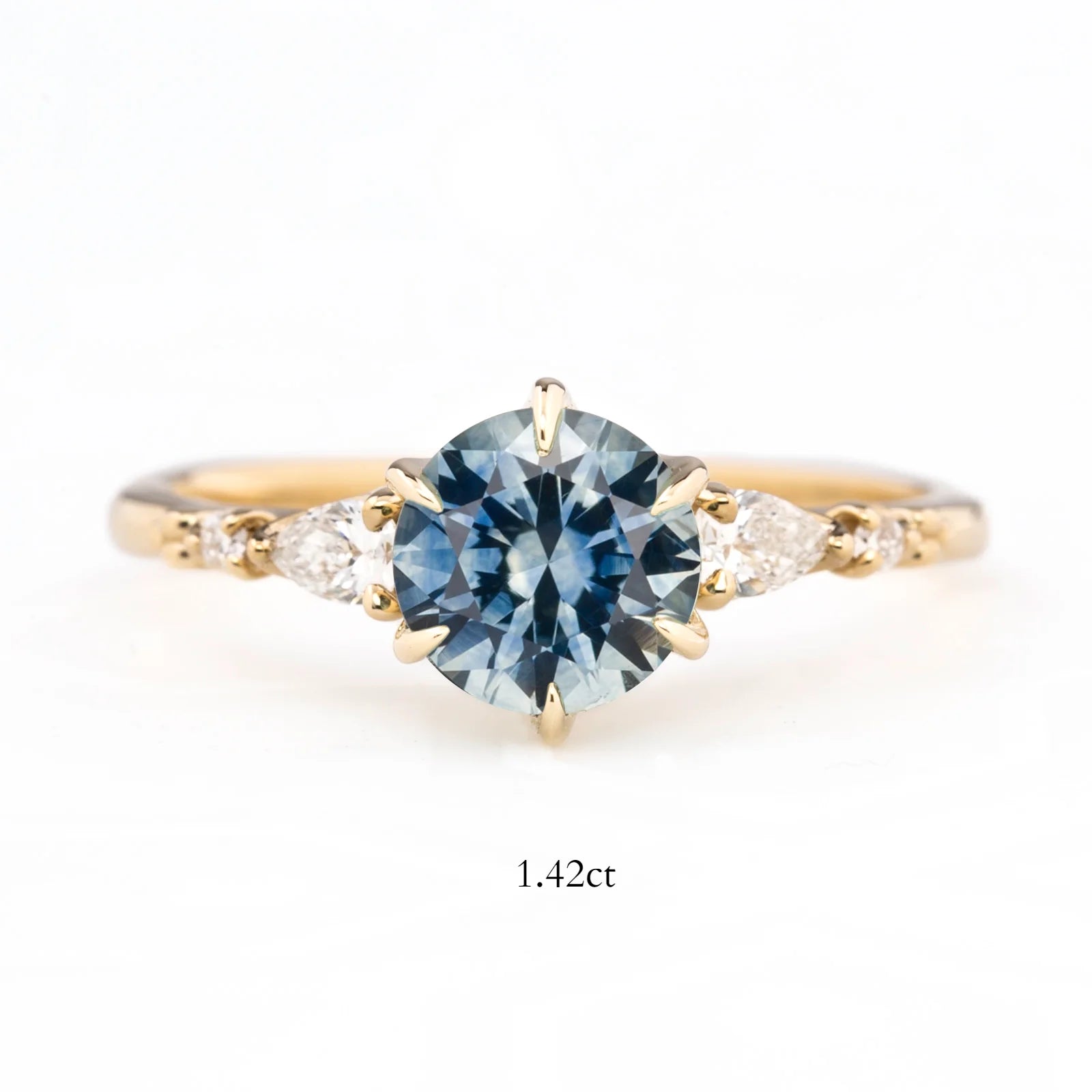 Estel Fleur Petal Ring 1.50ct Aqua Blue Montana Sapphire, 14k Yellow Gold (One of a kind)