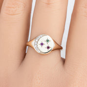 Crescent Moon Birthstone Star Signet Ring