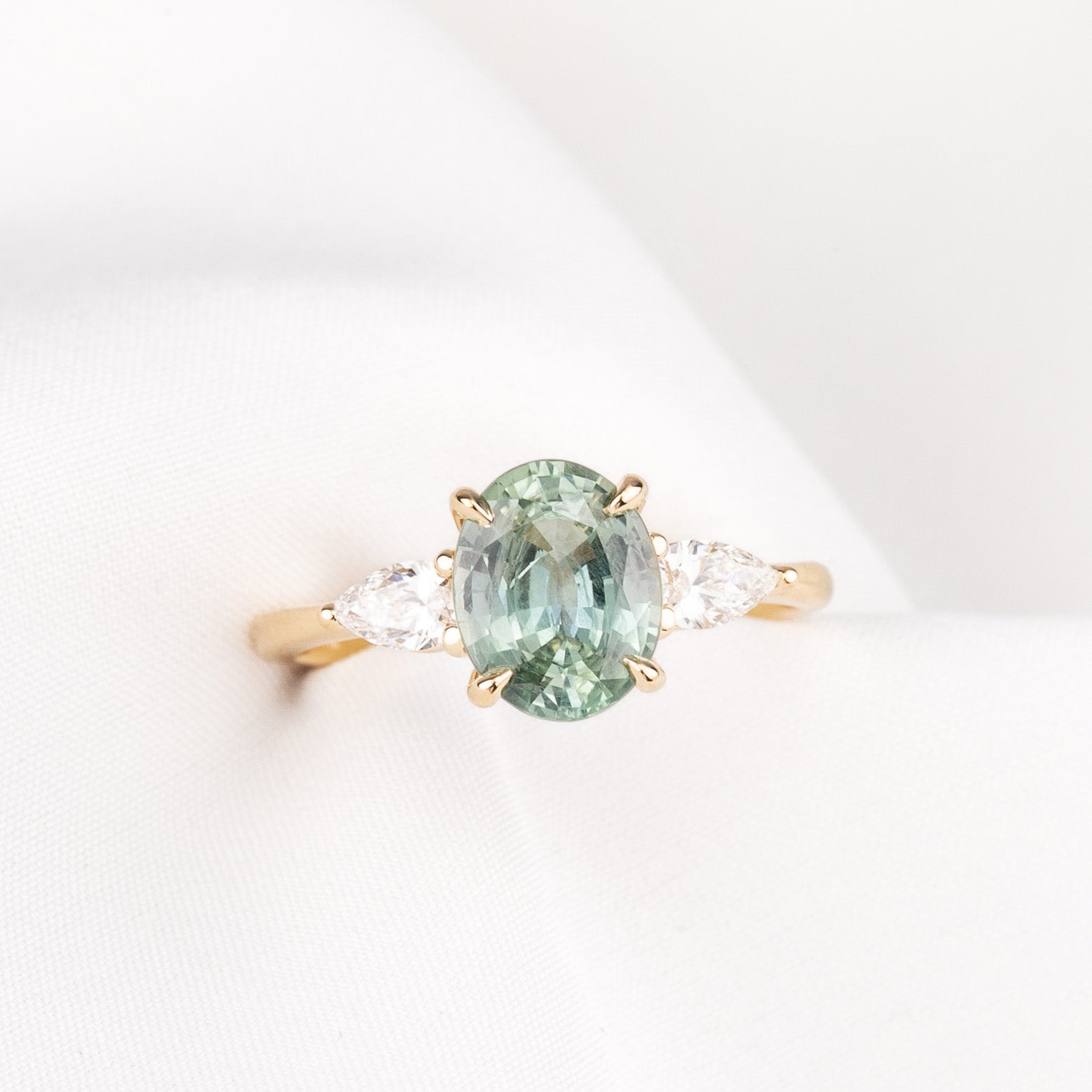 Olivia Grand Ring, 2.12ct Light Blue Green Madagascar Sapphire