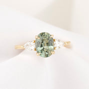 Olivia Grand Ring, 2.29ct Light Blue Green Madagascar Sapphire
