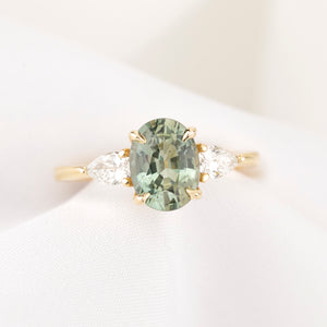 Olivia Grand Ring, 2.29ct Light Blue Green Madagascar Sapphire