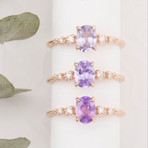 Estel Fleur Four Prongs Ring, Lavender Purple Sapphire, 14k Rose Gold, oval shape gemstone